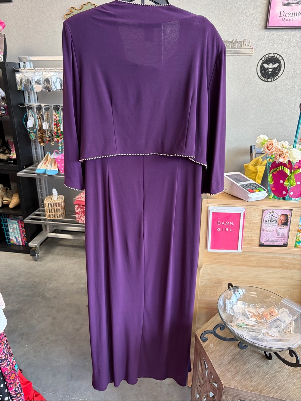 Alex Evenings Deep Purple Evening Dress with Beaded Trim - Picture 4 of 4